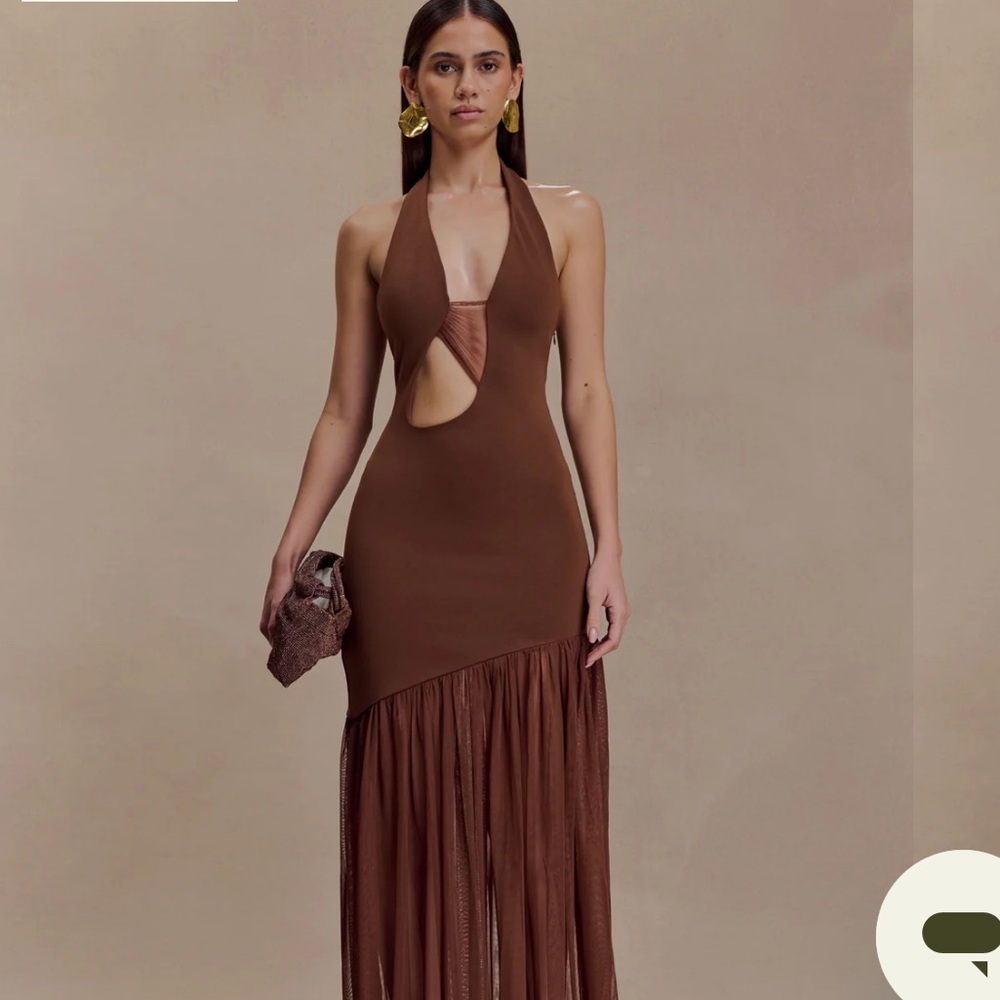 Meshki Elegant Mocha Halter Dress